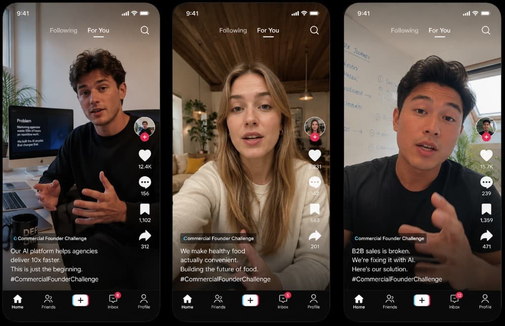 Founders pitching on TikTok — Commercial Founder Challenge